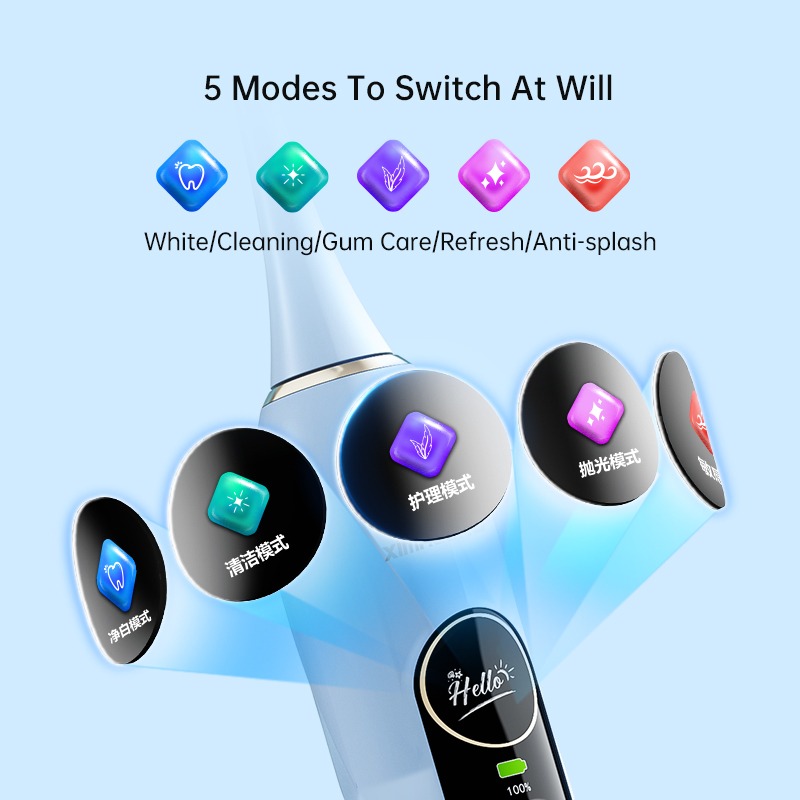 Powerful Smart Reminder Automatic Toothbrush Sonic Cleaning Vibrating Electric Toothbrush With Screen
